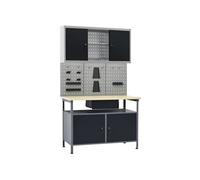 vidaXL Établi avec 3 panneaux à outils et 1 armoire murale