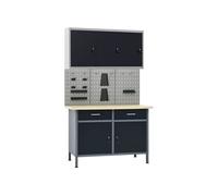 vidaXL Établi avec 3 panneaux à outils et 1 armoire murale