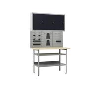 vidaXL Établi avec 3 panneaux à outils et 1 armoire murale