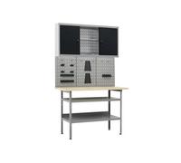 vidaXL Établi avec 3 panneaux à outils et 1 armoire murale