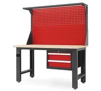 Établi avec Panneau perforé pour Outils 2 tiroirs Prise Plateau en MDF Capacité 170 x 150 x 75 cm (Anthracite-Rouge)