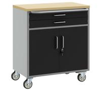Établi avec tiroirs noir et gris, bois et acier, 75 x 45 x 85 cm, avec roulettes, pour chariot d'atelier, boîte à outils, atelier et garage, rangement pratique et ordre