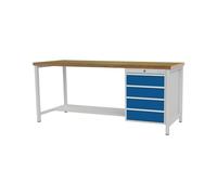 Établi bleu de sécurité gris clair L2000xH859xP750 mm Hêtre multiplex 40 mm 4 tiroirs