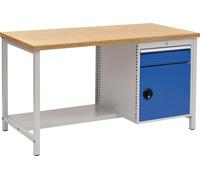 Etabli bleu signal gris clair L1500xH859xP750mm Hêtre multipl.40mm 1 tiroir.1 porte
