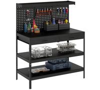 HOMCOM Établi d'Atelier, Charge Max. 272 kg, 122x61x156 cm, Plan de Travail avec Panneau Perforé, 2 Tiroirs et 2 Étagères Réglables, Cadre en Acier, pour Garage, Atelier ou Entrepôt, Noir
