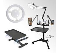Établi de tatouage multifonctionnel amélioré, avec prises supplémentaires, lumières LED ultra lumineuses, plateau de tatouage chariot