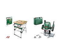 Établi de Travail Bosch - PWB 600 (4 Mâchoires, Capacité de Charge Maxi : 200 Kg, Emballage Carton) & Défonceuse Bosch - POF 1400 ACE - 1400W (avec régulation électronique, réglage de la Profondeur