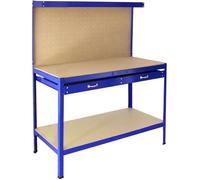Etabli de Travail Bleu Banc Plan de Travail Tiroir 2 Niveaux Etagère Rangement