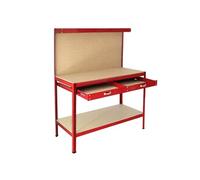 Etabli de Travail Rouge Banc Plan de Travail Tiroir 2 Niveaux Etagère Rangement