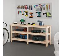 Établi en pin massif - 181 x 50 x 80 cm - Avec tiroir de rangement et étagère - Table d'atelier pour atelier, garage, cave, table de travail stable avec paroi perforée et mur à outils