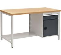 Etabli gris gris clair L1500xH859xP750mm Hêtre multiplex 40mm 1 tiroir.1 porte