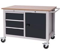Établi L1250xP750xH935mm Hêtre multiplex gris clair/gris 3 tiroirs.1 porte