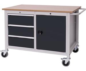 Établi L1250xP750xH935mm Hêtre multiplex gris clair/gris 3 tiroirs.1 porte