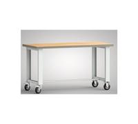 Établi L1500xP700xH840mm Hêtre multiplex gris clair Roues fixes et pivotantes, VG D125mm