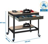 Établi métallique SIMONWORK MOBILE BT0 BOX 900 ANTRACITE/MADEIRA