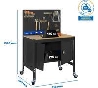 Établi métallique SIMONWORK MOBILE BT2 CABINET 900 ANTRACITE/MADEIRA