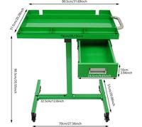 Établi mobile - Chariot à outils avec tiroir - Plan de travail en acier inoxydable - Rangement à outils sur roulettes - Capacité de charge : 100 kg - Pour garage et atelier - Vert