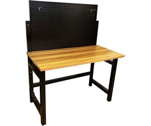 Établi Pliable Acier et Bois DEFPRO, Charge 50 kg, Plateau MDF 2.8 cm, Panneau Porte-Outils avec 10 Crochets