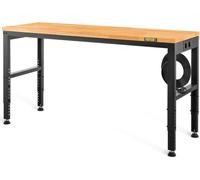 Établi réglable en hauteur, 135 cm L x 46 cm P x 97 cm H Table de garage avec hauteur réglable de 72 à 97 cm et capacité de charge de 900 kg, avec prises électriques, plateau en bois dur, structure mé