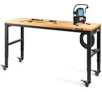 Etabli, réglable en hauteur, 154,9 x 50,8 cm, table de garage de 79,5 cm - 104,9 cm de hauteur et d'une capacité de 725,7 kg, prises de courant et plateau en bois dur et cadre métallique et roulettes