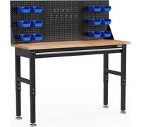 Établi réglable en hauteur avec plateau en bois, 1 tiroir et panneau à outils 152cm