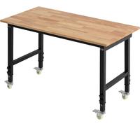 Établi réglable sur roulettes, capacité de 680 kg, plateau en chêne de 122 x 60 cm, hauteur réglable de 72,5 à 107,5 cm, table de travail robuste en bois dur pour garage, atelier, maison, bureau
