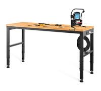 VEVOR Établi réglable, 1220 x 510 mm, table de travail de garage, hauteurs de 720-970 mm, capacité de 900 kg, avec prises de courant, plateau en bois dur, cadre en métal et patins de pied pour bureau