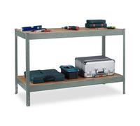 Établi Relaxdays, 600 kg, table de travail, dimensions : 91 x 141 x 61 cm, 2 niveaux réglables, étagère d'atelier en acier et MDF, anthracite