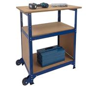 Établi Relaxdays, avec roulettes, dimensions : 69,5 x 72,5 x 50 cm, réglable en hauteur, plan de travail avec panneau perforé, acier et MDF, bleu