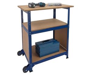 Établi Relaxdays, avec roulettes, dimensions : 69,5 x 72,5 x 50 cm, réglable en hauteur, plan de travail avec panneau perforé, acier et MDF, bleu