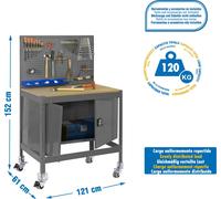 Etabli sans parafousses SIMONWORK MOBILE BT2 CABINET 1200 CINZA/MADEIRA