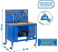 Établi sans parafousses SIMONWORK MOBILE BT2 CABINET 900 BLEU/BOIS