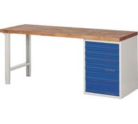 Etabli série BK 650 L2000xP700xH840mm Hêtre gris clair / bleu gentiane 6 tiroirs