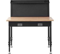 Établi SucceBuy à hauteur réglable, 28-39,5 pouces, établi de garage avec plateau en chêne et structure en acier au carbone, capacité de charge de 2 000 livres, plateau de 48 x 24 pouces, câble de 3 m