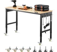 Établi sur roulettes de 60 pouces, table à hauteur réglable avec prise électrique et panneau perforé
