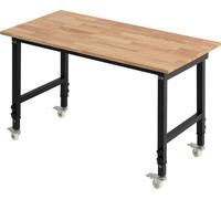 Établi - Table d'atelier - Capacité de charge 680 kg - Réglable en hauteur 72,5–107,5 cm - Plan de travail en chêne 122 x 60 cm - Avec roulettes - Pour garage et atelier