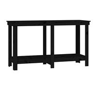 Etabli Table de travail en pin massif 140 x 50 x 80 cm Noir avec étagère, tiroir et mur à outils pour atelier, garage, cave, table de bricolage, table de rangement