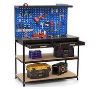Établi - Table de travail pour charges lourdes - Capacité de charge : 230 kg - 121 x 65 x 156 cm - Pour garage et atelier - Bleu