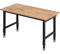 Établi / Table de travail - Table d'atelier réglable en hauteur - Plan de travail 122 x 60 cm - Charge maximale 680 kg - Plateau en chêne massif - Hauteur 67–102 cm - Pour garage, atelier, bureau
