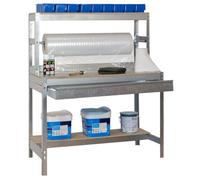 Simon Rack Banc de travail Atelier, capacité charge 400 kg, 1445 x 910 x 760 mm, table de travail, 1 tiroir, Galva/bois - BT4