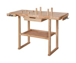ETABLI - TECTAKE - Etabli en Bois de Garage d’Atelier 117 cm x 475 cm x 83 cm + 2 Étaux Tiroir spacieux