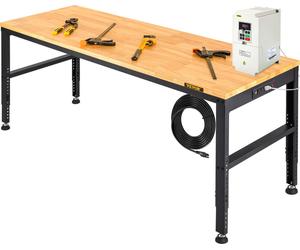 Établi VEVOR, 1549 x 508 mm Table d'atelier, Réglable en hauteur 688-910 mm, Capacité 900 kg, Prises de courant incluses, Surface en bois dur, Cadre métallique & patins de pied, Idéal pour le garage,