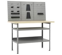 vidaXL Établi avec 3 panneaux à outils – Acier et bois – Capacité 300 kg – 120x60x85 cm – Gris
