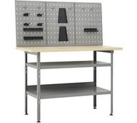vidaXL Établi avec 3 panneaux à outils – Acier et bois – Capacité 300 kg – 120x60x85 cm – Gris