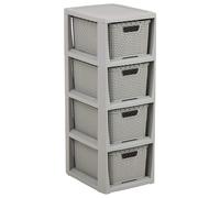 BranQ Home Essential Étagère en Plastique polypropylène, Aspect rotin, sans BPA, Gris Clair, 29,5 x 24 x 64,2 cm, 4 paniers