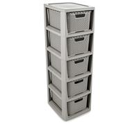 BranQ - Home Essential Rattan im Trend Étagère en Plastique PP sans BPA Gris Clair 29,5 x 24 x 80 cm 5 paniers