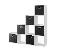 Vicco Étagère, Blanc, 142.5x140cm | avec 6 boîtes pliantes, utilisable comme séparateur d’espace à structure en forme d’échelle