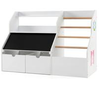 Étagère 2 en 1 pour enfants de COSTWAY, en bois, avec armoire à jouets, tableau pliable et 5 tringles à vêtements, étagère à livres pour enfants à partir de 3 ans, dimensions : 104 x 40 x 70 cm