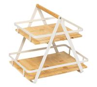 Étagère 2 niveaux avec anse en bambou et métal ORDERA - Beige et blanc