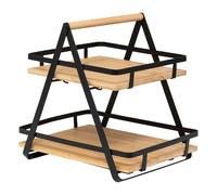 Étagère 2 niveaux avec anse en bambou et métal ORDERA - Beige et noir